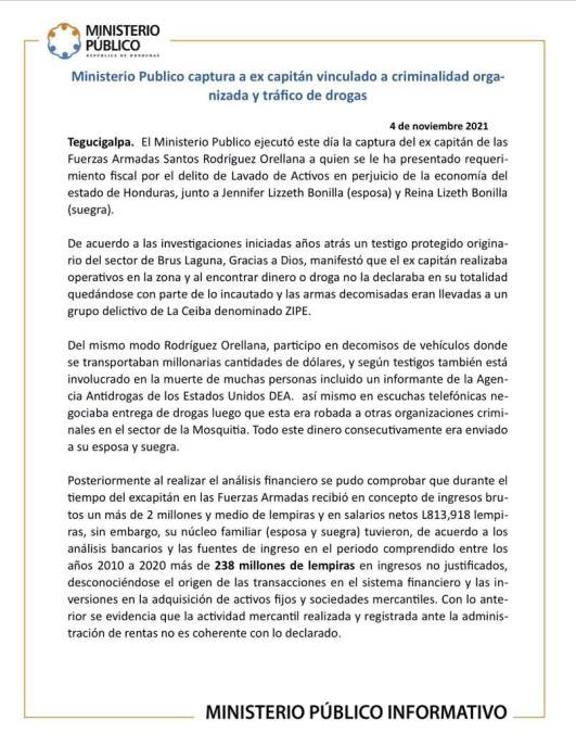 Informe del Ministerio Público con relación al caso. 