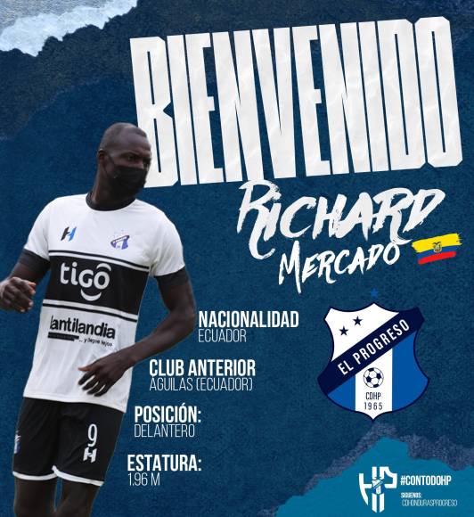 Richard Mercado: Delantero ecuatoriano que fue anunciado como nuevo jugador del Honduras Progreso. 