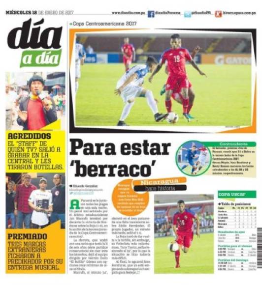 El periódico Día a Día tituló: 'Para estar 'berraco'. 'A Panamá se le juntaron todas las plagas en una sola noche. Un penal mal señalado por el árbitro estadounidense Jair Marrufo terminó por decantar la victoria de Honduras sobre la Roja (1-0)'.