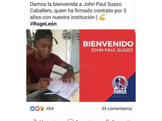 Lateral John Paul Suazo jugará con el Olimpia