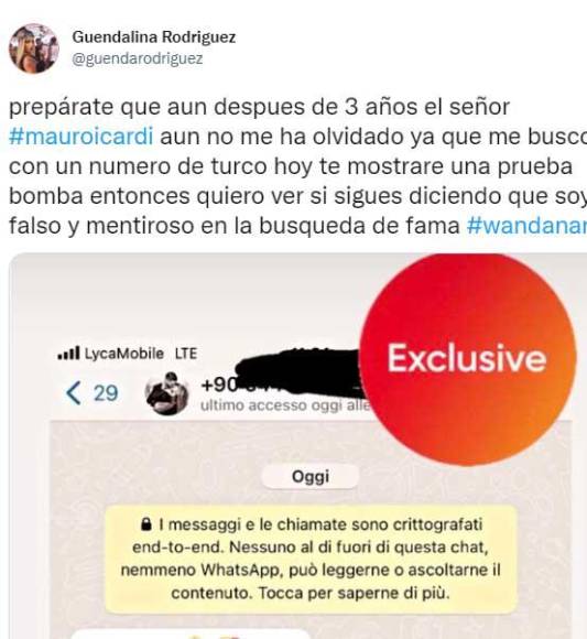 La modelo trans utilizó su cuenta de Twitter para señalar que Icardi no la olvidado y prometió mostrar las pruebas del supuesto romance con Mauro.