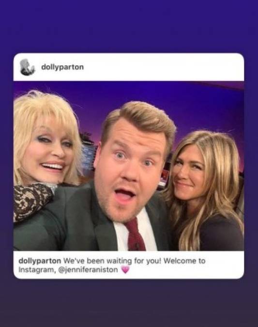 Varios famosos como Resse Witherspoon, Dolly Parton, Kaley Cuoco e incluso su ex Justin Theroux celebraron la llegada de Aniston a la era de las redes sociales.<br/>