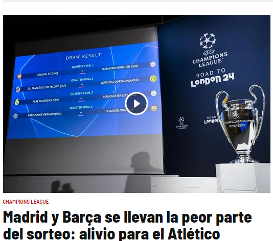 Diario Marca de España: “Real Madrid y Barcelona se llevan la peor parte del sorteo”.