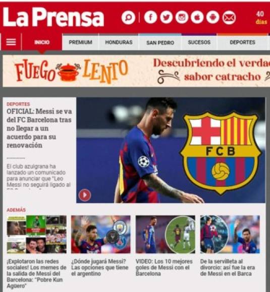 Diario La Prensa (Honduras) - “OFICIAL: Messi se va del FC Barcelona tras no llegar a un acuerdo para su renovación”.