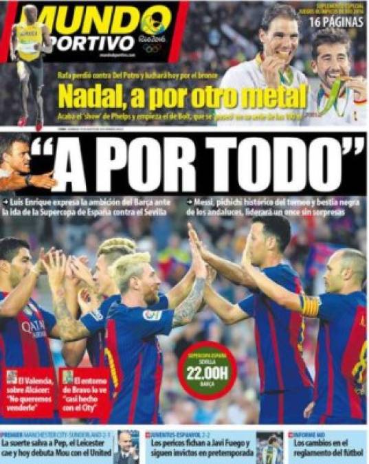 El Mundo Deportivo de España habla sobre la Supercopa en donde Barcelona se mide al Sevilla.