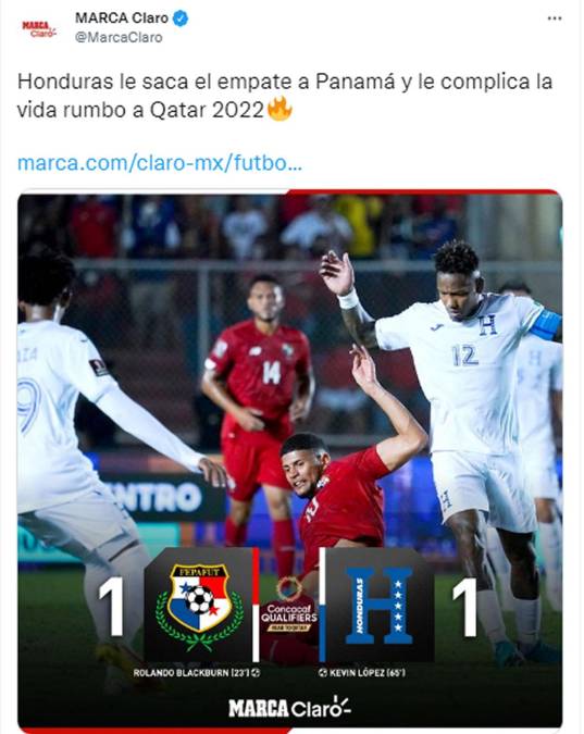 Diario Marca de España - “Honduras le saca el empate a Panamá y le complica la vida rumbo a Qatar 2022”.