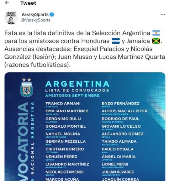 Periodistas argentinos también informaron sobre las ausencias en la convocatoria. 