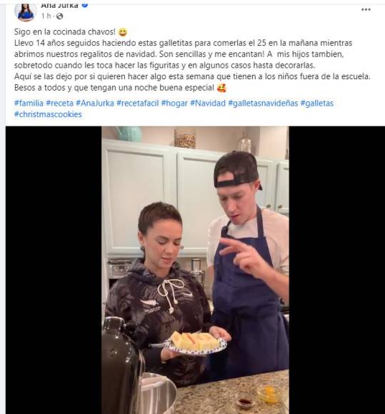 Este 24 de diciembre también compartió un video en el que se le junto a su esposo Joshua Jurka preparando galletitas para degustar en esta Navidad. “Besos a todos y que tengan una noche buena especial”, le deseó Ana Jurka a sus seguidores. 