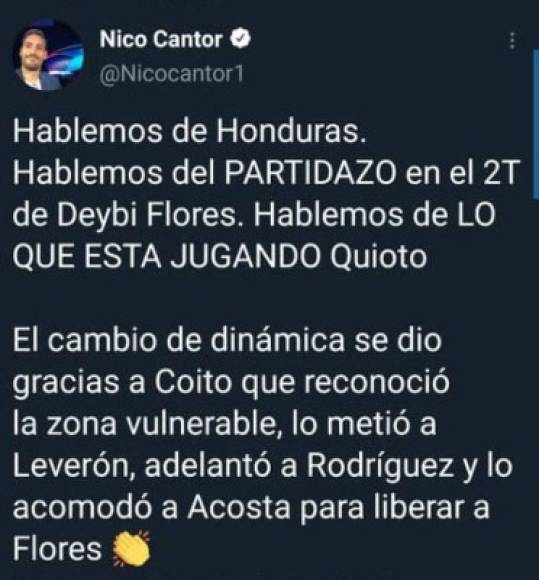 Nicolás Cantor, periodista nacido en EUA, es de madre hondureña y padre argentino, también tuvo palabras de elogio para la selección de Honduras.