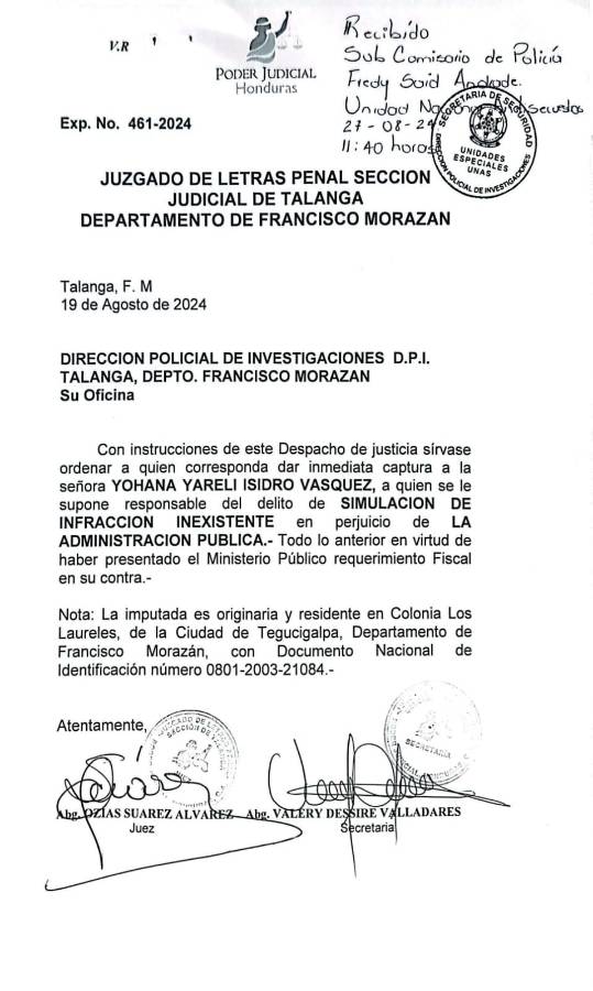 La orden de captura en contra de Yohana Isidro fue emitida el 19 de agosto.