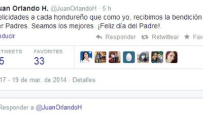 El presidente de Honduras, Juan Orlando Hernández, felicitó este miércoles 19 de marzo a los padres de familia que hoy celebran su día especial.