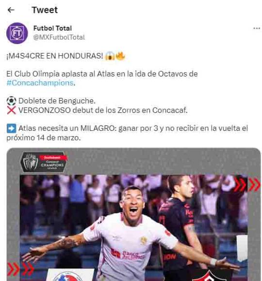 “Masacre en Honduras. Vergonzoso debut de los Zorros en Concacaf”, señaló Fútbol Total.