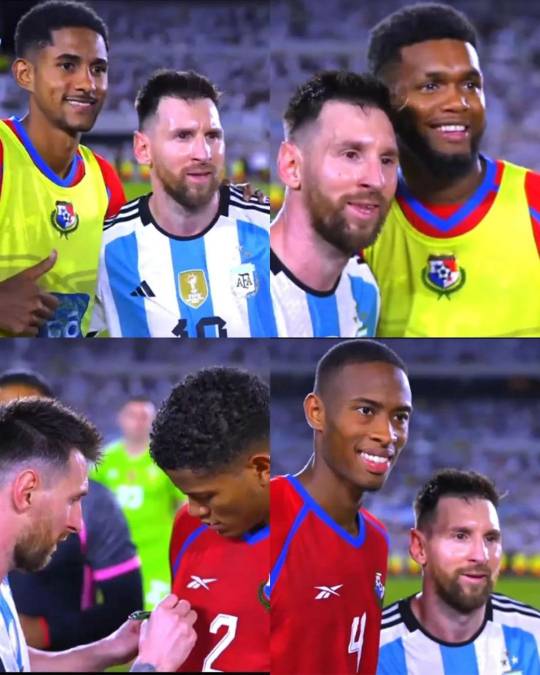 Jugadores de Panamá hasta hicieron fila esperando para tomarse fotos con Lionel Messi al final del partido.