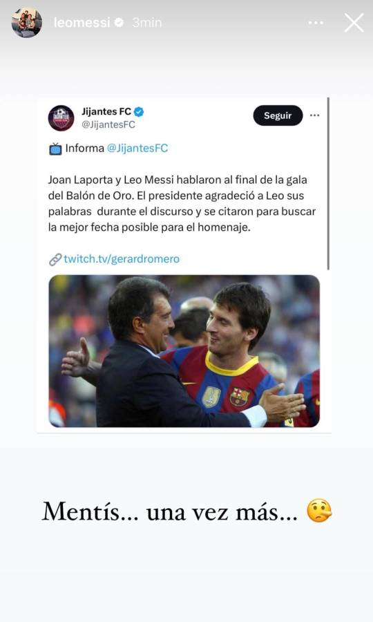 Messi desmintió a Gerard Romero en su cuenta oficial de Instagram.