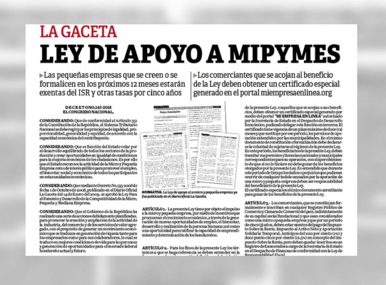 Nueva ley de mipymes en Honduras