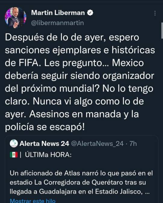 El periodista argentino Martín Liberman indicó que no tiene claro si México debería de organizar el Mundial del 2026.