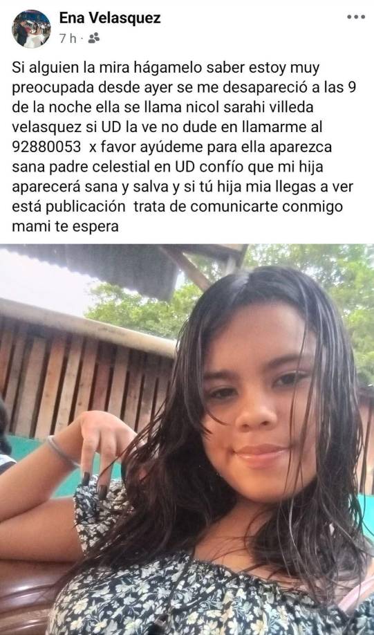 La familia de Nicol ha habilitado el número 9288-0053 por si alguien tiene información de la menor. 