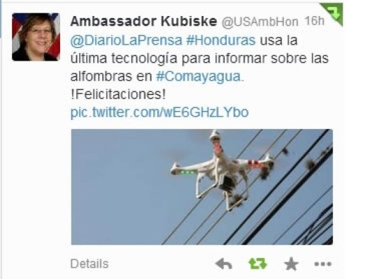 Embajadora de Estados Unidos resalta uso del 'drone' de LA PRENSA
