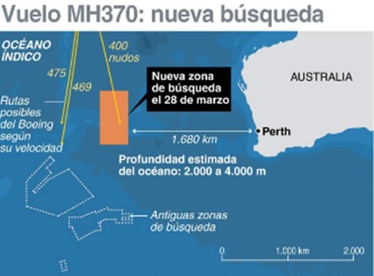 Se reanuda la búsqueda del Boeing de Malaysia Airlines en una nueva zona