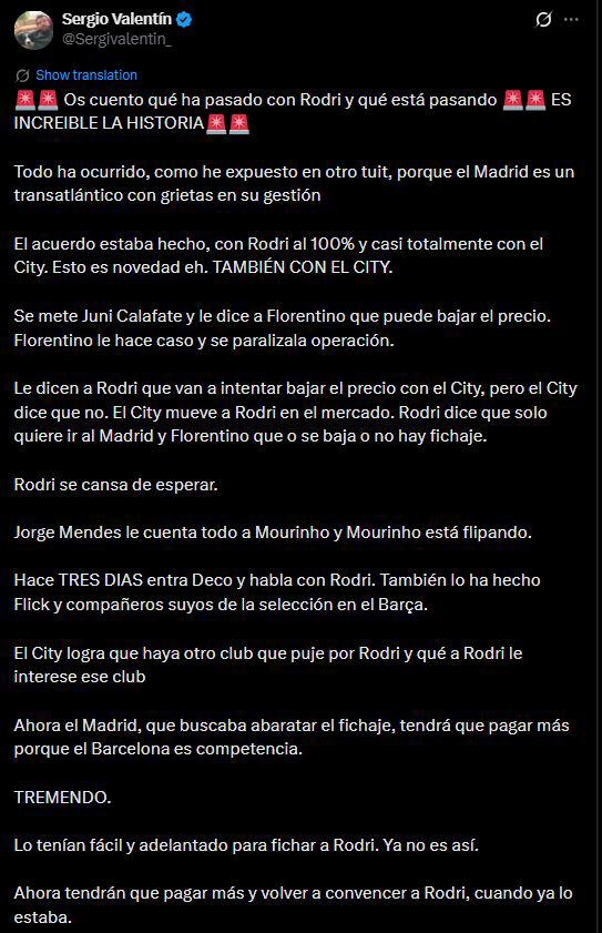 Barcelona irrumpe y da golpe al Real Madrid: destapan por qué Rodri cambió su decisión