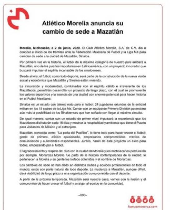 En un comunicado de prensa, el equipo indicó: “Por primera vez en la historia, el fútbol de la máxima categoría de nuestro país llegará a Mazatlán, uno de los puertos más importantes en Latinoamérica, con un proyecto innovador que buscará impulsar el espíritu incansable de los sinaloense será parte de la construcción de la nueva visión social y económica de Mazatlán”.