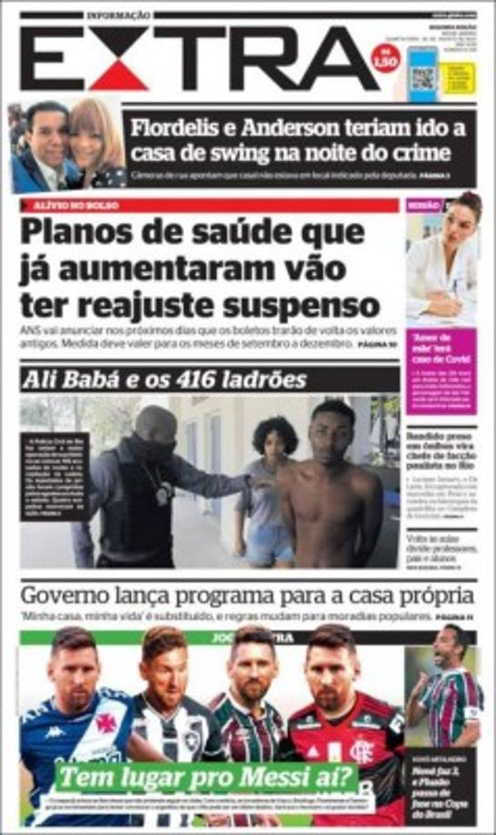 Diario Extra (Brasil) - '¿Hay lugar para Messi ahí?', mencionando equipos de la Liga brasileña.