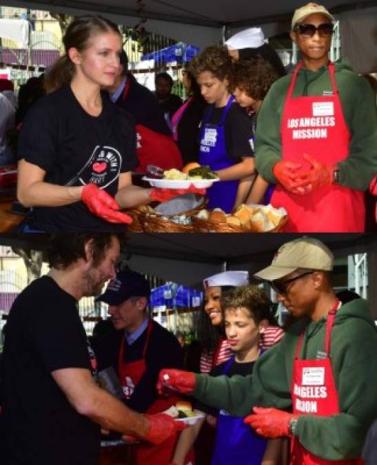 Famosos como Pharrell William decidieron dar un poco de su tiempo a los que necesitan ayuda y colaboró en los comedores que alimentan a las personas sin hogar.