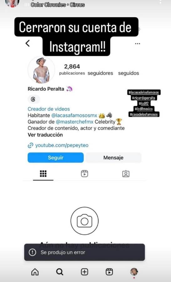 Ricardo Peralta pierde su cuenta de Instagram