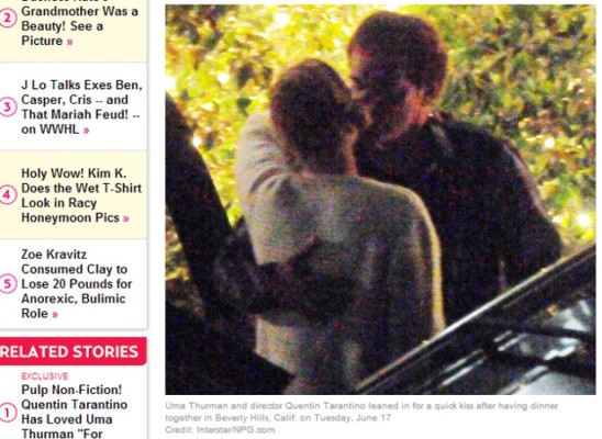 Quentin Tarantino y Uma Thurman confirman romance con un beso