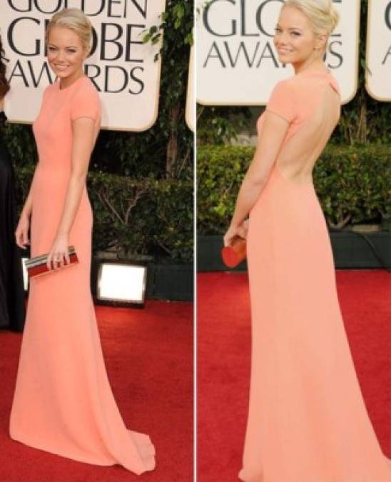 Emma Stone en un Calvin Klein color melón en los Globos de Oro 2011.