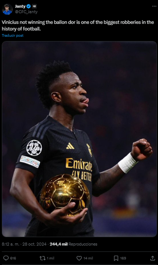 Vinicius no viajó al Balón de Oro: indignación y enfado; señalan al ganador