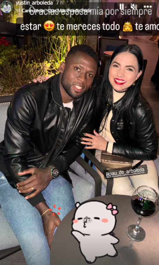 Yustin Arboleda colgó esta historia en su cuenta de Instagram agradeciéndole a su esposa por todo el respaldo que recibió esta temporada. El delantero confirmó tras la final que extendió su contrato por un año más. 