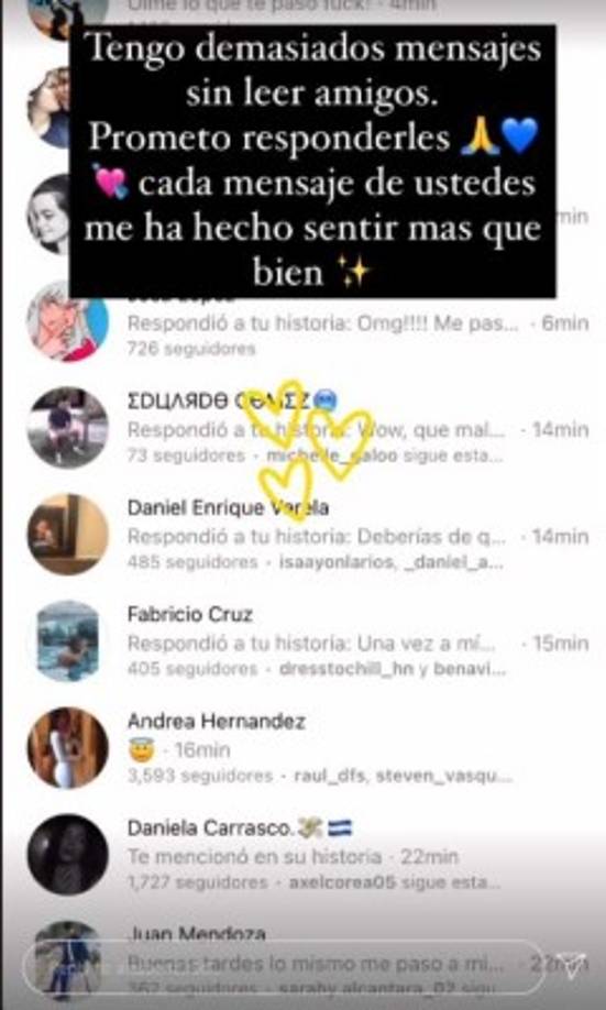 Decenas de mensajes colmaron la bandeja de entrada de la joven, tras la oscura experiencia en Tegucigalpa.