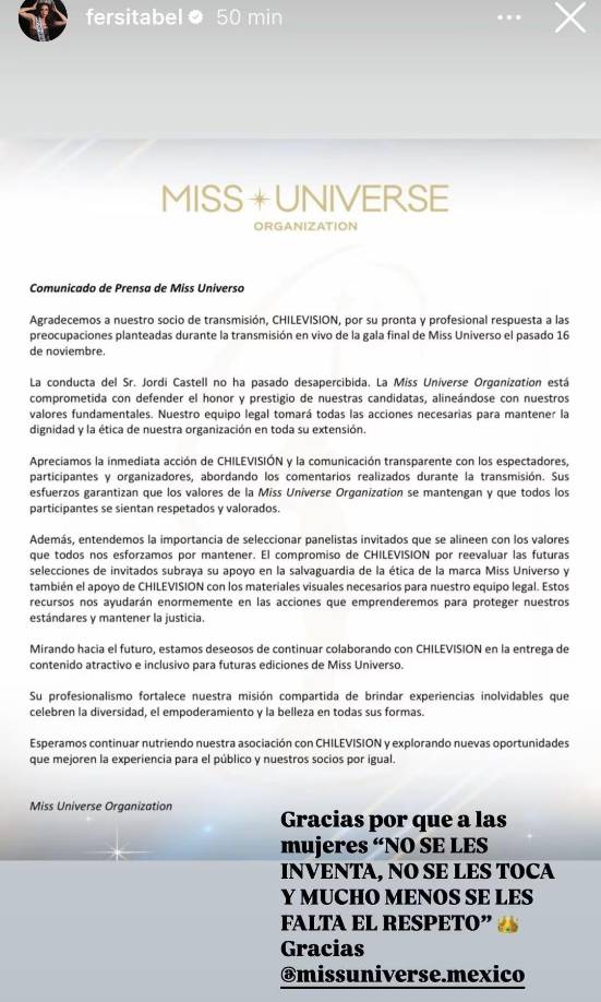 “Gracias porque a las mujeres NO SE LES INVENTA, NO SE LES TOCA y MUCHO MENOS SE LES FALTA EL RESPETO”, reafirmando su postura en defensa de la dignidad femenina.