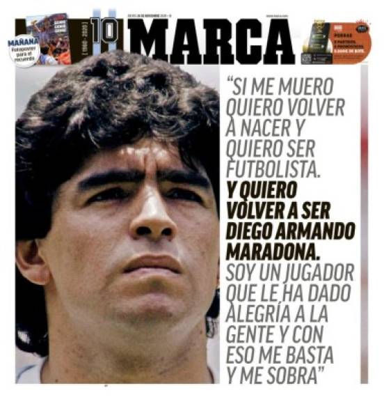 El diario Marca de España recuerda las históricas palabras de Diego Maradona sobre lo que quería si se moría.