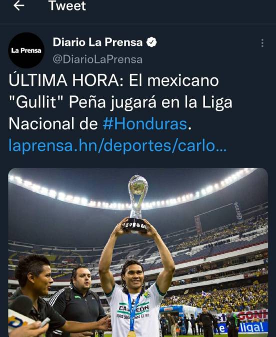 Diario LA PRENSA: “Gullit” Peña jugará en la Liga Nacional de Honduras”.