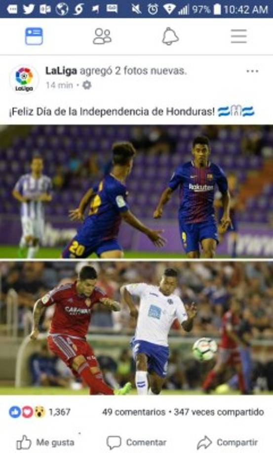 La Liga española, en la que juegan varios hondureños, se sumó a las felicitaciones.