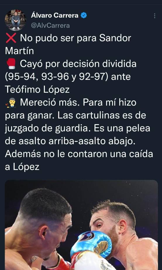 Medios de España indican que Sandor mereció ganar.