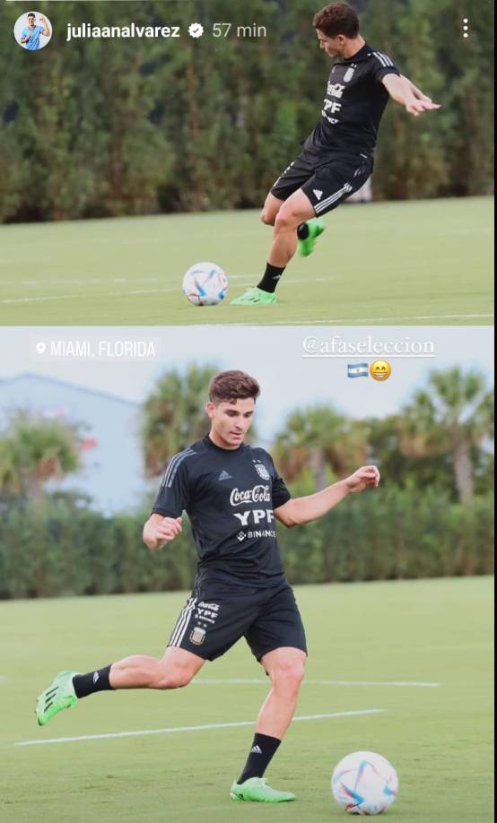 Julián Álvarez, delantero del Manchester City, se mostró feliz con su primer entrenamiento en la Selección Nacional de Argentina.