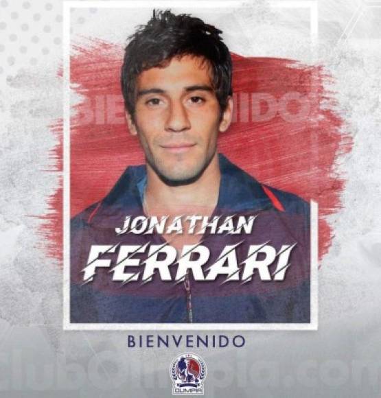 Jonathan Ferrari: Defensor argentino de 32 años de edad que ha sido anunciado como nuevo refuerzo del Olimpia para la próxima temporada. El zaguero llega procedente del Sportivo Luqueño de la primera división de Paraguay, además ha militado en clubes como Patronato y Rosario Central de Argentina.