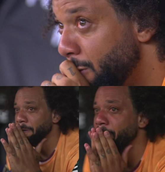 Las lágrimas de Marcelo durante el tiempo extra de la final de la Copa Libertadores. Tensión, ilusión y ansiedad. La leyenda brasileña no pudo contener el llanto de ganar el título con el Fluminense.