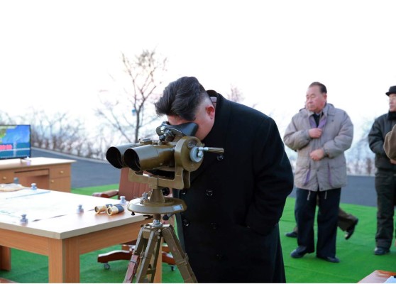 This undated picture released by North Korea's Korean Central News Agency (KCNA) via KNS on March 7, 2017 shows North Korean leader Kim Jong-Un supervising the launching of four ballistic missiles by the Korean People's Army (KPA) during a military drill at an undisclosed location in North Korea.Nuclear-armed North Korea launched four ballistic missiles on March 6 in another challenge to President Donald Trump, with three landing provocatively close to America's ally Japan. / AFP PHOTO / KCNA VIA KNS / STR / South Korea OUT / REPUBLIC OF KOREA OUT ---EDITORS NOTE--- RESTRICTED TO EDITORIAL USE - MANDATORY CREDIT 'AFP PHOTO/KCNA VIA KNS' - NO MARKETING NO ADVERTISING CAMPAIGNS - DISTRIBUTED AS A SERVICE TO CLIENTSTHIS PICTURE WAS MADE AVAILABLE BY A THIRD PARTY. AFP CAN NOT INDEPENDENTLY VERIFY THE AUTHENTICITY, LOCATION, DATE AND CONTENT OF THIS IMAGE. THIS PHOTO IS DISTRIBUTED EXACTLY AS RECEIVED BY AFP. /
