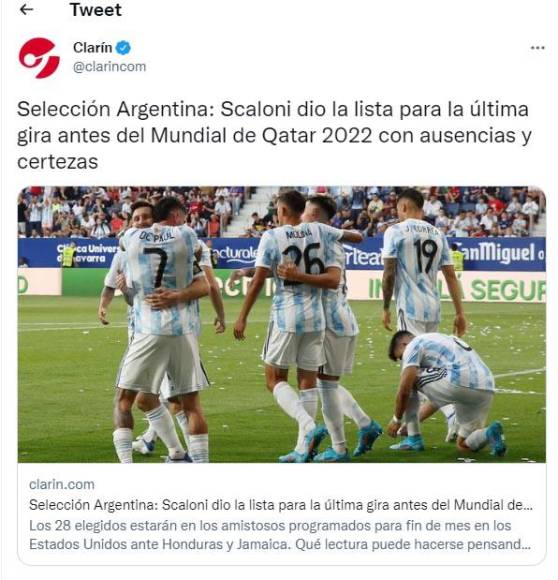 El Clarín de Argentina también informó sobre la convocatoria de su selección para los choques ante Honduras y Jamaica.