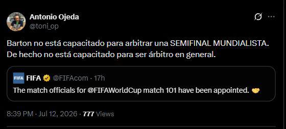 Revuelo por Barton en el Mundial: famoso español reacciona y lanzan advertencia