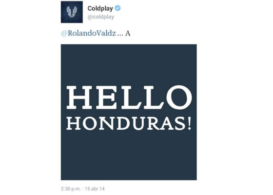 Coldplay le dice 'Hello' a Honduras en Twitter