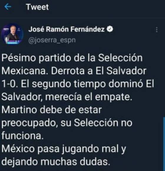 José Ramón Fernández calificó de pésimo el partido de México.