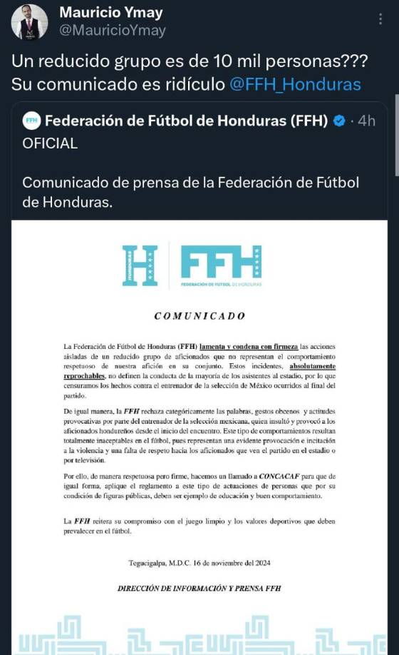 ”¿Un reducido grupo es de 10 mil personas? Su comunicado es ridículo”, comentó el comentarista Mauricio Ymay.