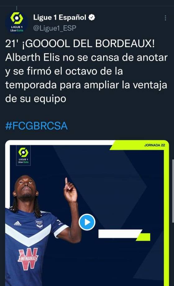 En su cuenta oficial de Twitter la Ligue 1 de Francia destacó a Alberth Elis: “No se cansa de anotar y se firmó el octavo de la temporada para ampliar la ventaja de su equipo”, indicaron.