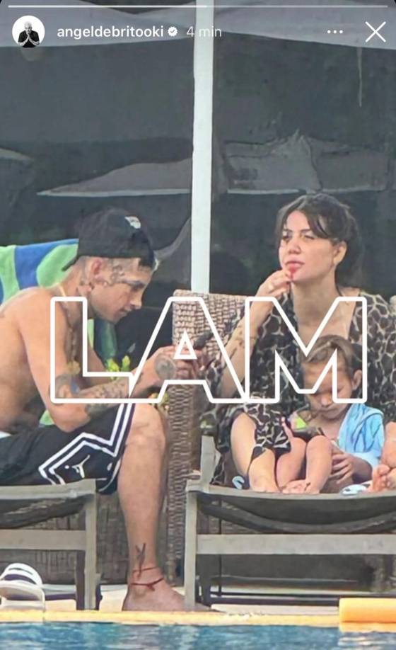 El periodista Ángel de Brito publicó en sus redes sociales una conmovedora magen familiar donde se los ve a Wanda y L-Gante disfrutando de la piscina del hotel con Jamaica.