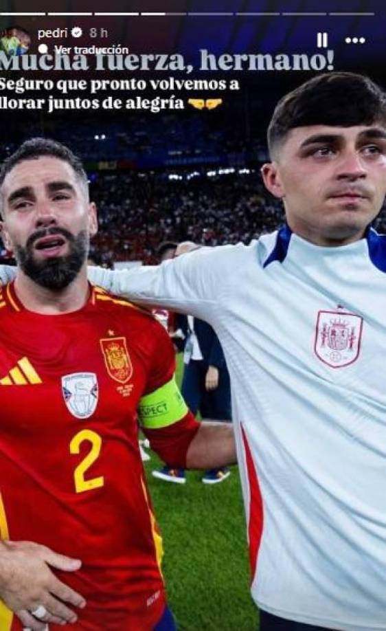 Pedri, volante del Barcelona y su compañero en la ‘Roja’. “Mucha fuerza, hermano. Seguro que pronto volveremos a llorar juntos de alegría”, dijo el canario.